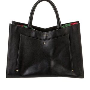 Sara Battaglia Black Leather Tote with multi colored sides.